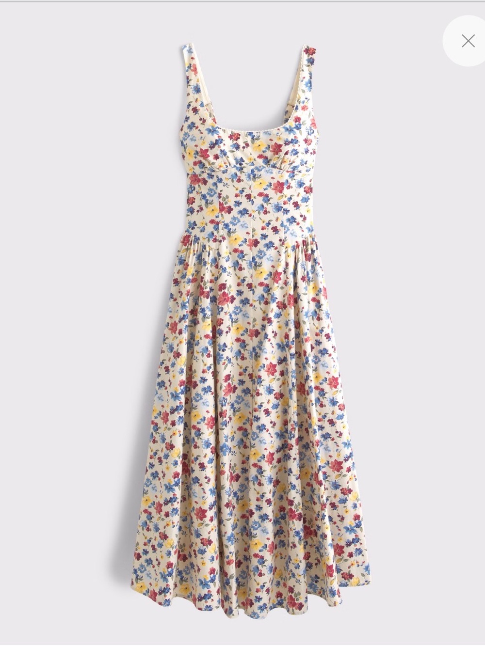 Abercrombie & Fitch Cream Floral Scoop-Neck Midi Dress with Pink & Blue Blooms